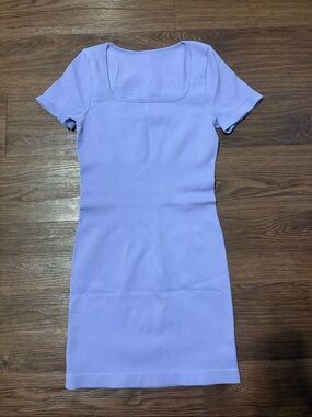 Classic Ribbed Square-Neck Dress in Lavender